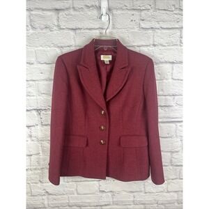 Talbots 100% Wool Cranberry T Logo Buttons Preppy Classic Blazer Size 10 Petite